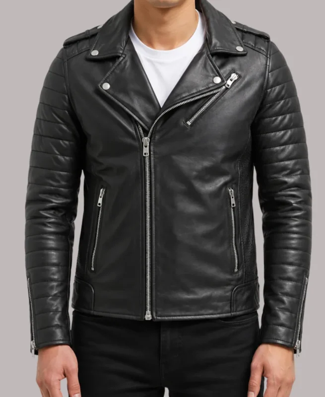 Men’s Cain fitted Black Leather Jacket