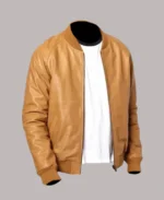 Men's Casual Style Tan Brown Leather Bomber Jacket