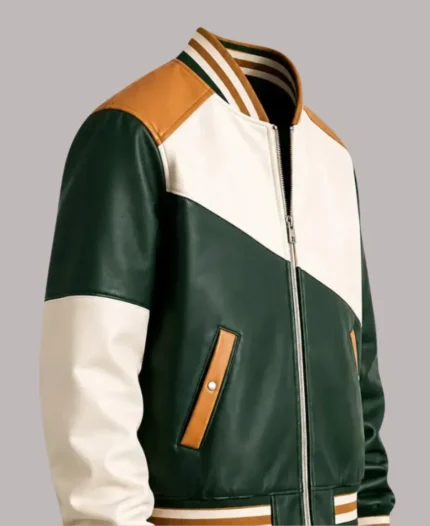 Men's Color Block Bomber Leather Jacket