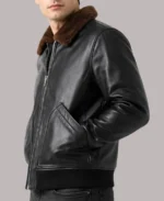 Men's Classic Shearling Black Leather Bomber Jacket