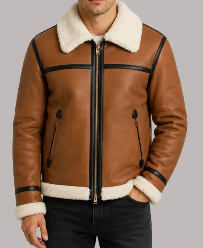 Men's Shearling Brown Bomber Leather Jacket