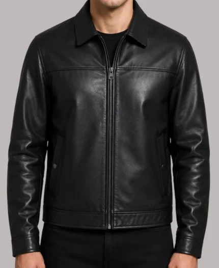 Men's Shirt Style Black Leather Jacket