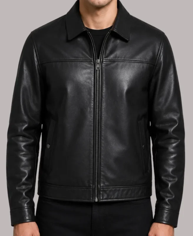 Men's Shirt Style Black Leather Jacket