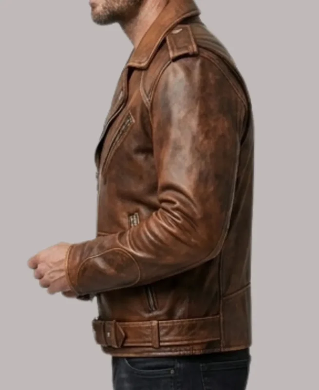 Men's Distressed Brown Vintage Leather Biker Jacket