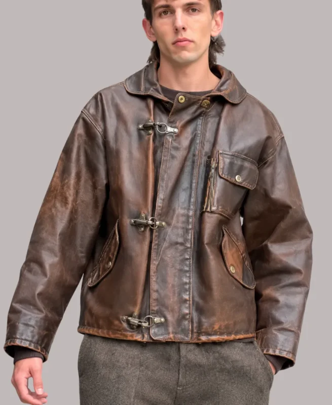Fireman Clasp Vintage Leather Jacket