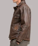 Men's Fireman Clasp Vintage Brown  Leather Jacket 