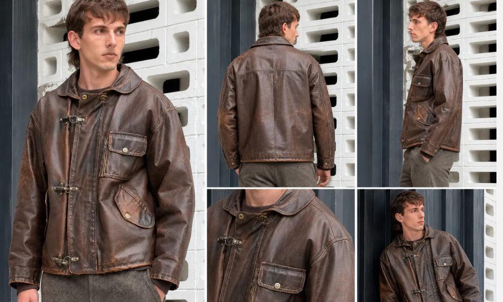 Fireman Clasp Brown Leather Jacket 