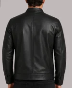Golden Zipper Four Pocket Black Leather Jacket