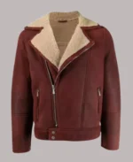 Men’s Aviator Shearling Leather Jacket-Burgundy