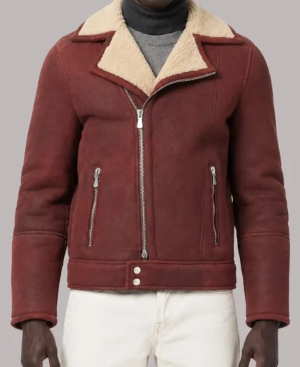 Men’s Aviator -Burgundy Sheepskin Leather Jacket