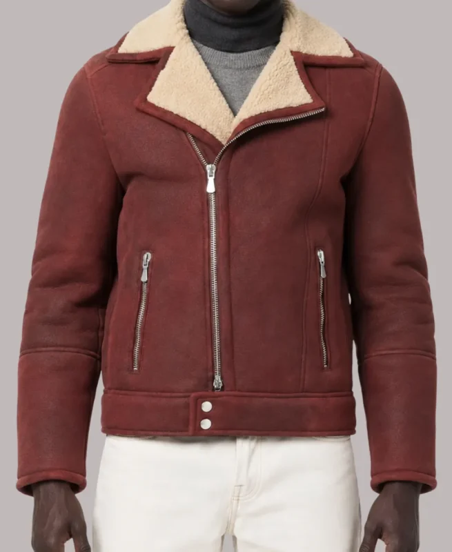 Men’s Aviator -Burgundy Sheepskin Leather Jacket