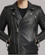 Fashion Men's Biker Black Leather Jacket
