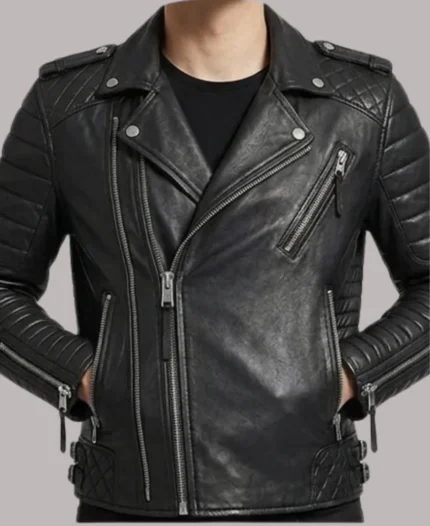Fashion Men's Biker Black Leather Jacket