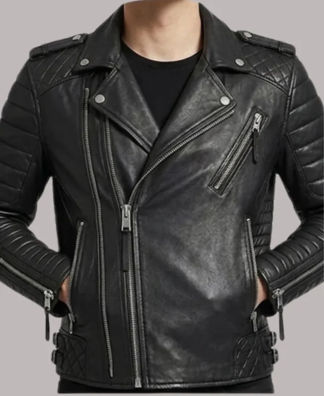 Fashion Men's Biker Black Leather Jacket