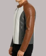 Men's Color Block Style Leather Biker Jacket