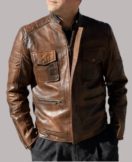 Men’s Dark Brown Leather Biker Jacket