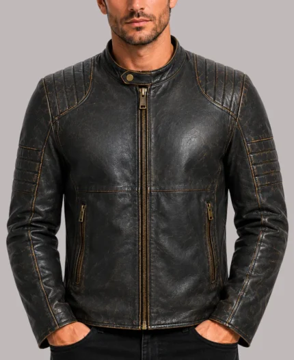 Men's Cafe Racer Distressed Brown Motorbike Leather Jacket
