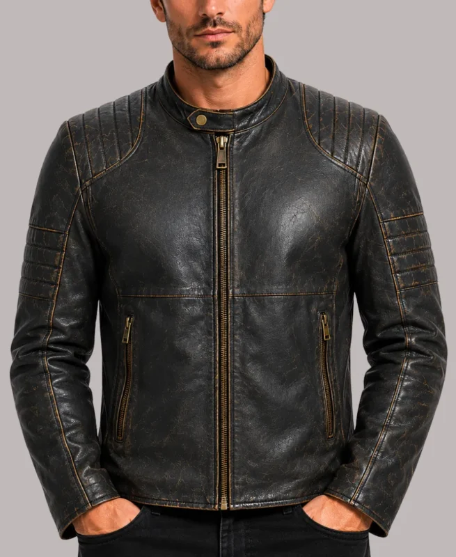 Men's Cafe Racer Distressed Brown Motorbike Leather Jacket