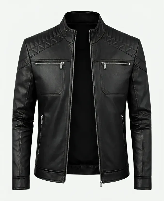 Menβs Cafe Racer Quilted Black Leather Jacket Menβs Biker Cafe Racer Quilted Black Leather Jacket