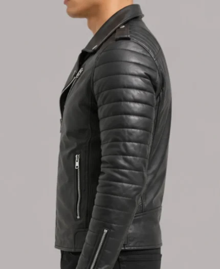 Cain Fitted Black Leather Biker Jacket