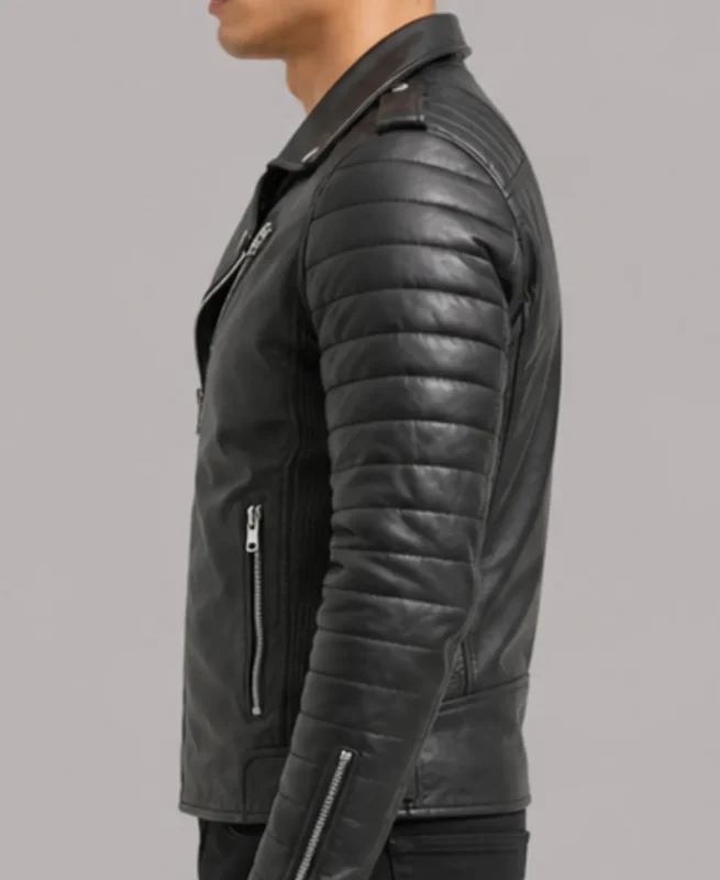 Cain Fitted Black Leather Biker Jacket