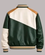 Men’s Classic Color Block Green Varsity Leather Jacket