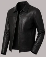 Men’s Shirt Style Black Leather Jacket