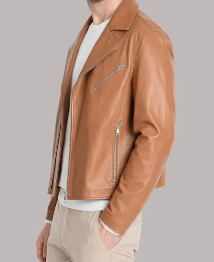 Classic Tan Brown Leather Biker Jacket