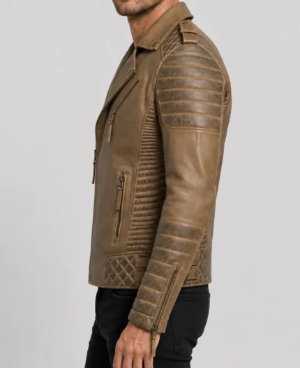 Desert Brown Waxed Leather Motorbike Jacket