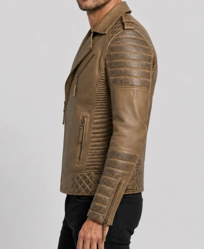 Desert Brown Waxed Leather Motorbike Jacket