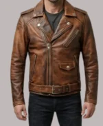 Distressed Brown Vintage Leather Biker Jacket