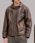 Fireman Clasp Vintage Brown  Leather Jacket For Men