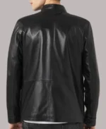 Men's Four Flap Pockets Black Leather Jacket