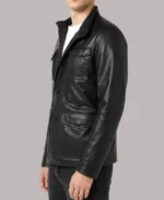 Four Flap Pockets Black Leather Jacket