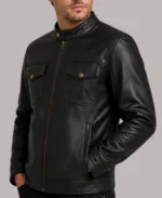 Men's Four Pocket Black Leather Jacket