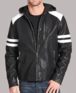 Men's Hooded Style Black Leather Biker Jacket