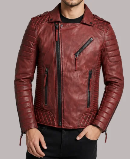 Bike Riding Red  Leather Biker Jacket