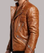 Men's Padded Brown Leather Motorcycle Jacket