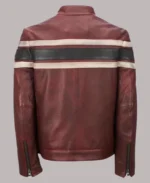 Retro Striped Red Waxed Racer Leather Jacket