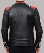 Retro Black Striped Cafe Racer Leather Jacket