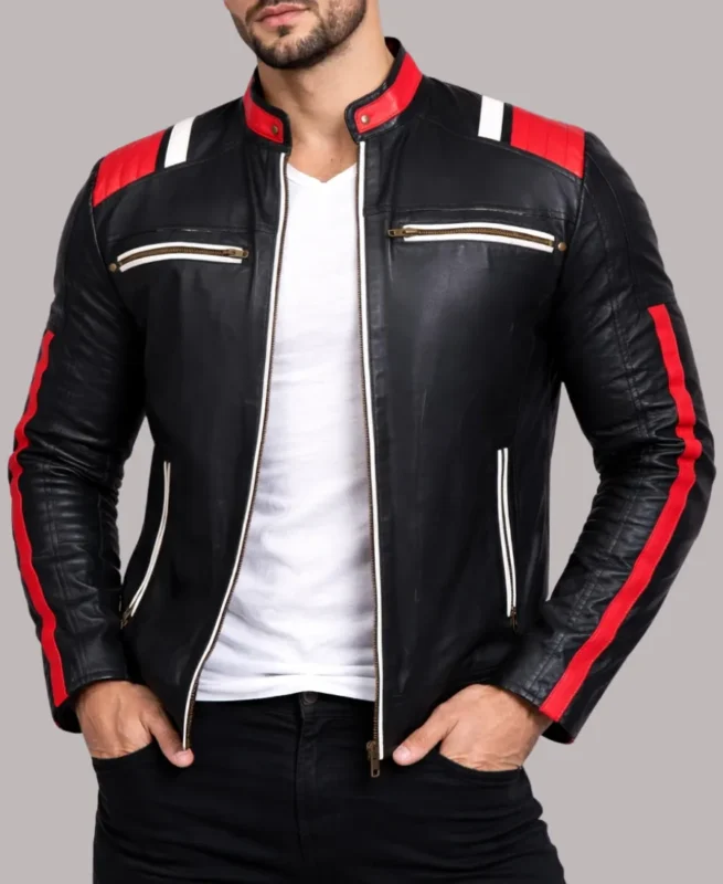 Cafe Racer Black Striped Retro Biker Jacket