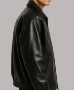 Men’s Classic Shirt Style Black Leather Zip-Up Jacket