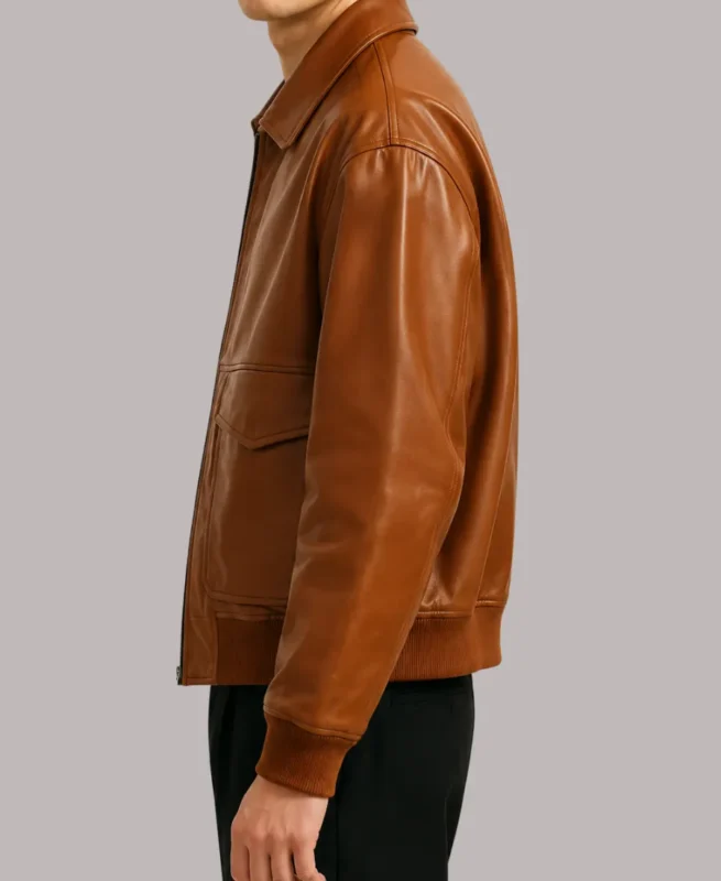 Oversized Stylish Brown Leather Bomber Jacket