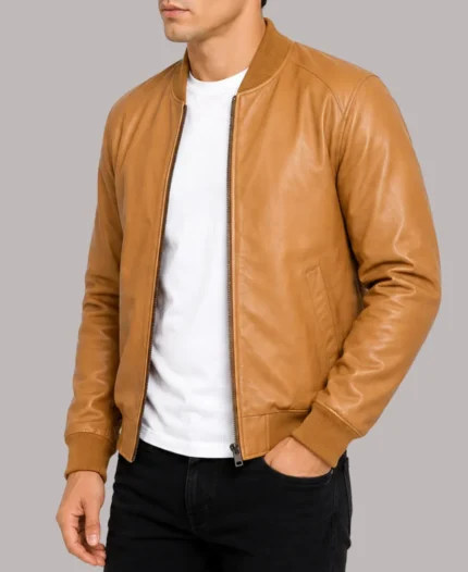Men's Casual Tan Brown Leather Jacket