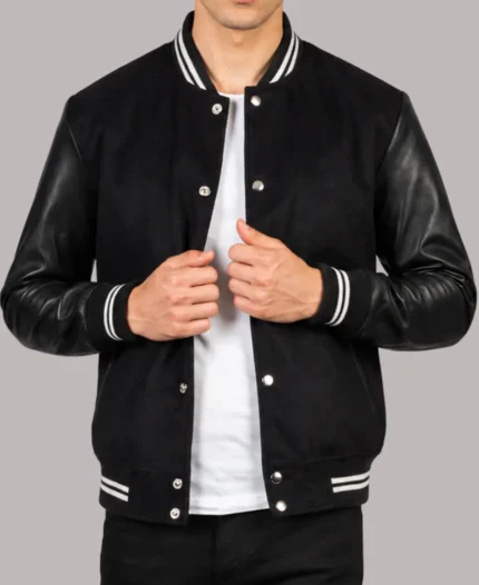 Stylish Black Striped Hybrid Varsity Jacket