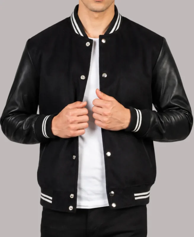 Stylish Black Striped Hybrid Varsity Jacket