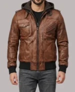 Vintage Brown Hooded Leather Jacket