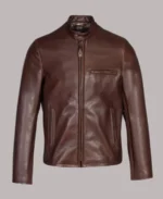 Men's Cafe Racer Brown Leather Biker Jacket