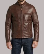 Waxed Pebbled Cafe Racer Brown Leather Biker Jacket