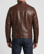 Men's Waxed Pebbled Brown Leather Biker Jacket